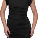 Kilottor Girl's Dress Ruffle Sleeve Bodycon Formal Party Ruched Pencil Dress Black, 13-14 Years)