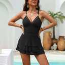 CiCiBird Women One Piece Swimsuit Tummy Control Bathing Suit Mesh Wraps Metal Swim Dress Skirt Swimwear (Black, L)