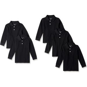Amazon Essentials Boys and Toddlers' Long-Sleeve Pique Polo Shirts, Multipacks (XX-Large, Black)