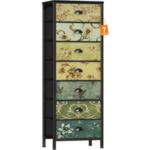 Furnulem Tall Dresser for Bedroom with 7 Fabric Drawers, Vintage Dressers & Chest of Drawers, Vertical Storage Tower Organizer Unit Retro Bedside Furniture in Closet, Living Room, Nusery, Dorm, Entryway