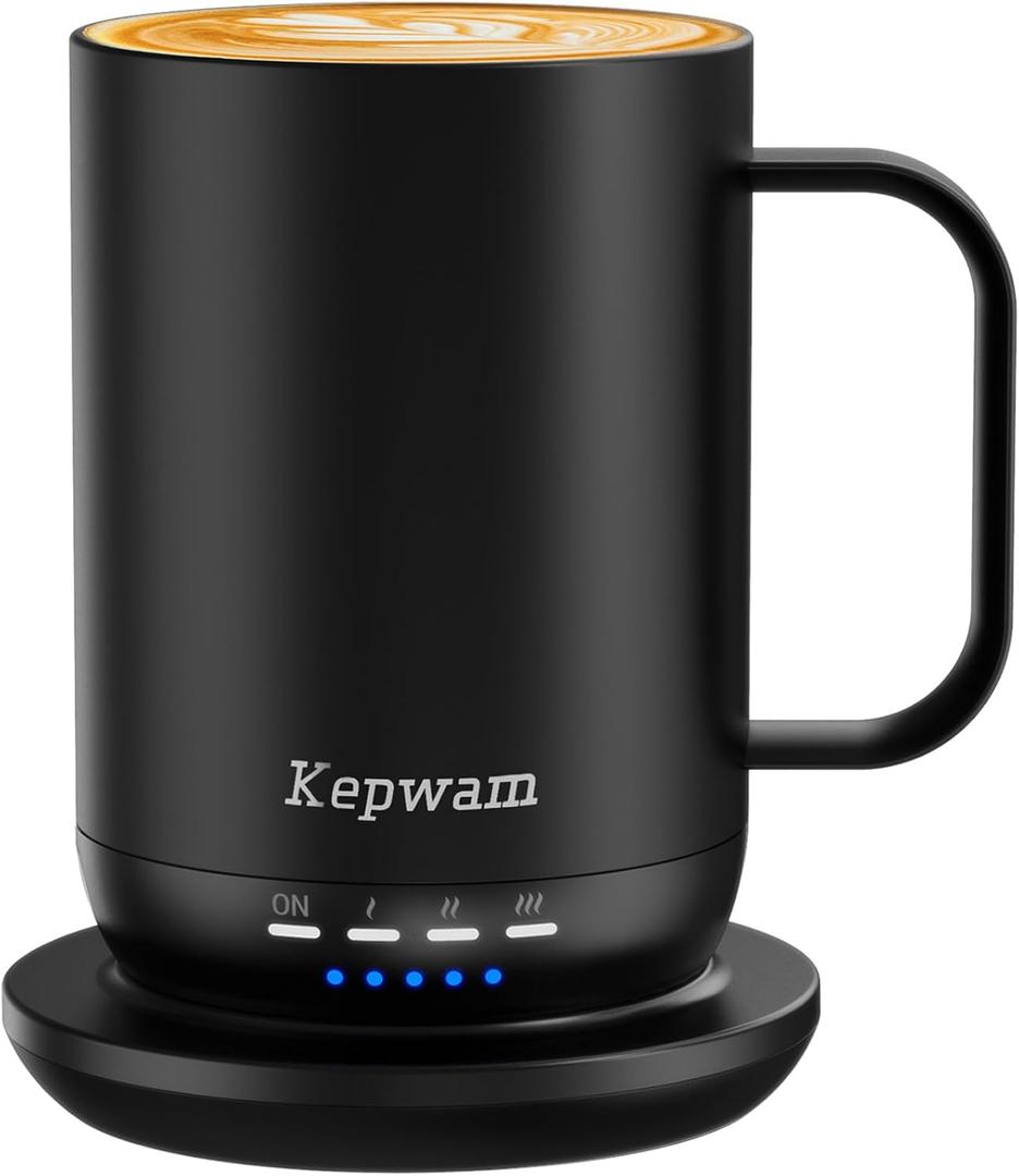 Kepwam Self Heating Coffee Mug T1-16oz Fast Heating & Ultra Long-Lasting Battery Life, Heated Coffee Mug Up to 149 - Touch & App Controlled Coffee Mug, Birthday Gifts for Women and Men (Black)