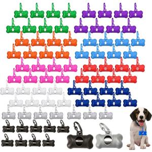 82 Pcs Dog Poop Trash Bag Holder Dispenser Plastic Dog Poop Waste Bag Holder for Leash with Hook and Leak Proof,with Leak Proof PET Waste Bags for Walking Hiking Camping (10 Colors, Bone Shape)