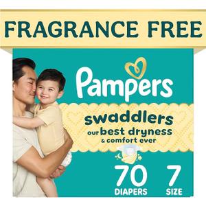 Swaddlers Diapers, Size 7 (26-50 lbs), 70 Count, Fragrance Free, Hypoallergenic, Absorbent, Pediatrician Recommended, Skin Safe