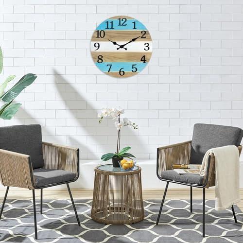 Decorative Clocks for Living Room 20 Inch Brown Solid Wood Wall Clock Silent Battery Powered Wall Clock Farmhouse