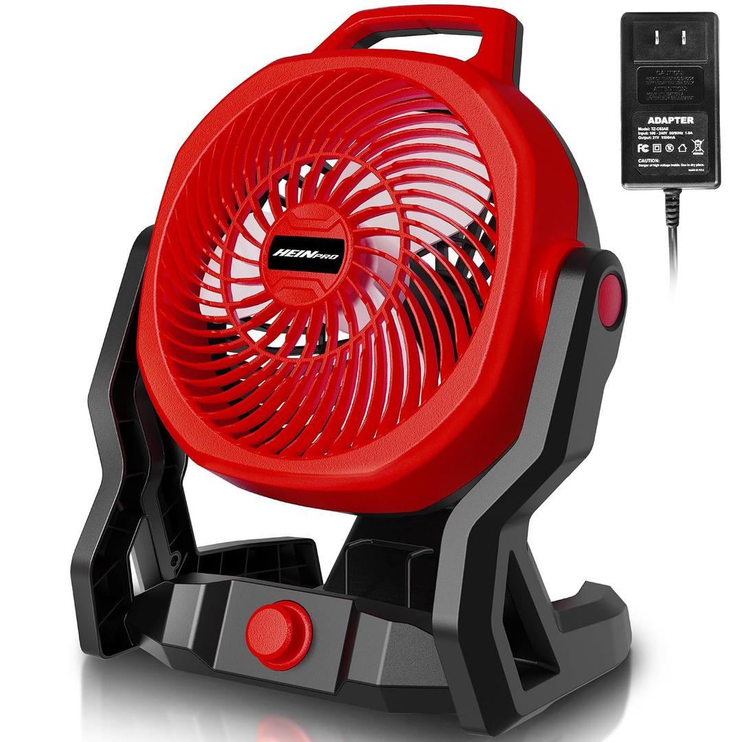 HEINPRO Battery Powered Fan Compatible with Milwaukee M18 18V Battery with AC Adapter (No Battery) Up to 650CFM, Variable Speed, Low Noise 30dB, Portable Cordless Fan for Camping, Jobsite