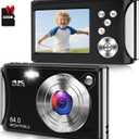 Digital Camera, UHD 4K 64MP Point and Shoot Digital Cameras Compact Camera for Kids with 18X Digital Zoom 32GB SD Card, Anti-Shake with Tripod, Small Gift for Boys Girls Teens Beginner, Black