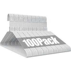 Wire Metal Clothes Hangers Bulk 100 Pack, 16 Inch 12 Gauge Standard Size, Slim Space Saving for Coat Suits Shirts Pants Skirts, Non Slip, White
