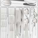 Yieach Clear Large Silverware Organizer 12 inch Wide for Kitchen Drawers,BPA Free Silverware Trays,Plastic Silverware Dividers & Holder,Utensil and Flatware Drawer Organizer Suitable for Fork,Spoon