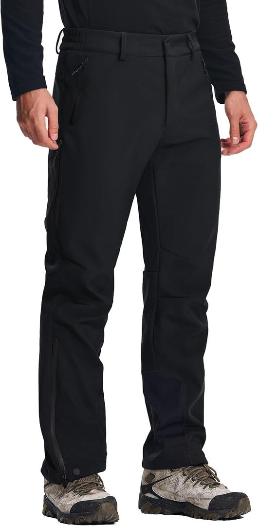 Pioneer Camp Men's Fleece Lined Hiking Pants Softshell Waterproof Winter Insulated Windproof Thermal for Snowboarding Skiing (Medium, Black)