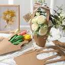 Gilprop 50 Packs Kraft Paper Flowers Gift Bags with Floral Card Holder Picks Ribbons and Thank You Card 13.8'' Flowers Bouquet Holder for Wedding, Valentines Day Decoration, Florist Shop