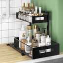 Metal Under Sink Organizers and Storage, Adjustable Under Cabinet Organizer Shelf Heavy Duty, Multi-Purpose Smoothly Pull-Out Storage Organizer for Bathroom, Kitchen, Pantry, Vanity, Study (XL, Black)