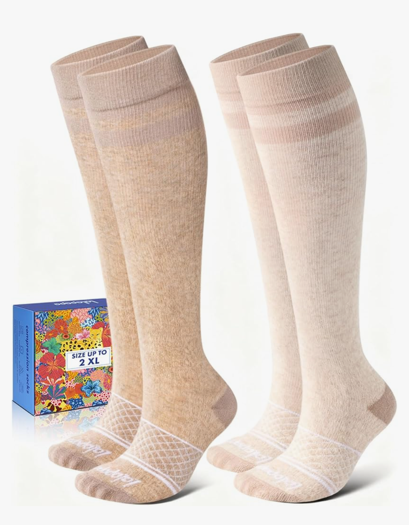 Cotton Compression Socks for Women Men - 2 Pairs 20-30mmHg Circulation Grid Arch Support Socks, Breathable