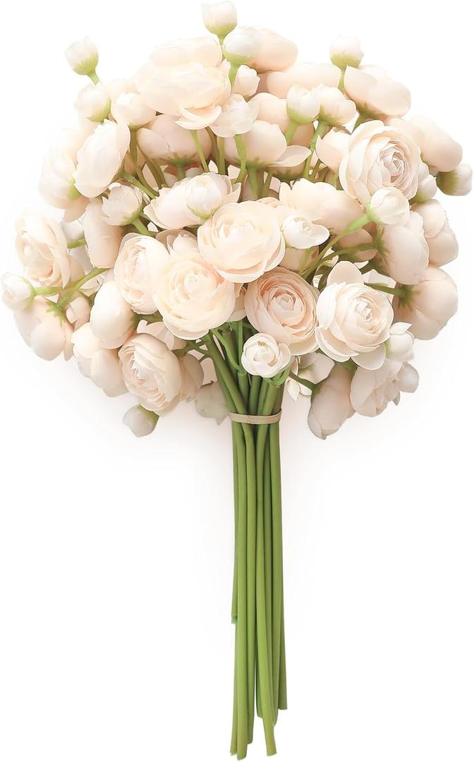 Floroom Ranunculus Artificial Flowers 18 Pcs Champagne Faux Silk Mini Ranunculus Bulk Fake Wedding Filler Flowers for DIY Cream Bouquets, Centerpieces, Bridal Shower Decorations & Arrangements (Cream)