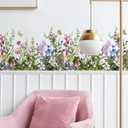 4 Pieces Flowers Wall Decals Vinyl Flowers Wall Stickers Removable Floral Murals Peel and Stick Colorful Flower Decor for Girls Bedroom Living Room Nursery (Vibrant)