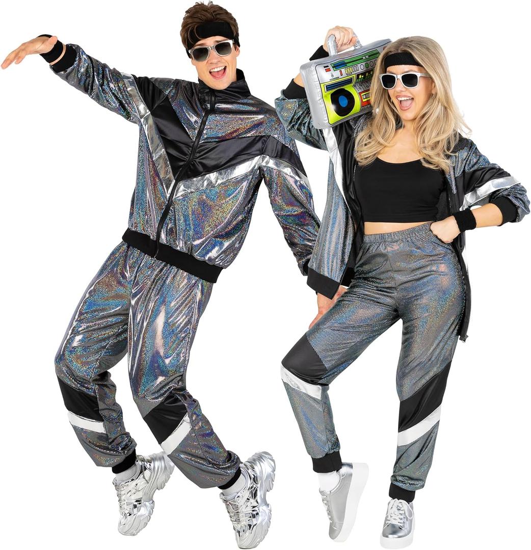 Morph Silver 80s Track Suit Mens 80s Costumes For Men, 1980s Costume For Women, Halloween Costumes For Adults Tracksuits 90s (3X-Large)