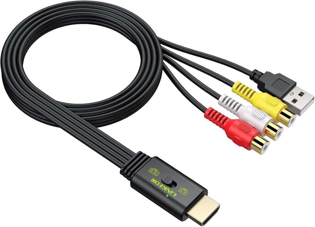 LiNKFOR RCA to HDMI Converter, 1080P AV to HDMI Converter, 16:9/4:3 Conversion Mini Composite CVBS Audio Video Adapter Supports PAL/NTSC for Wii/PS1/PS2/N64 (Female)