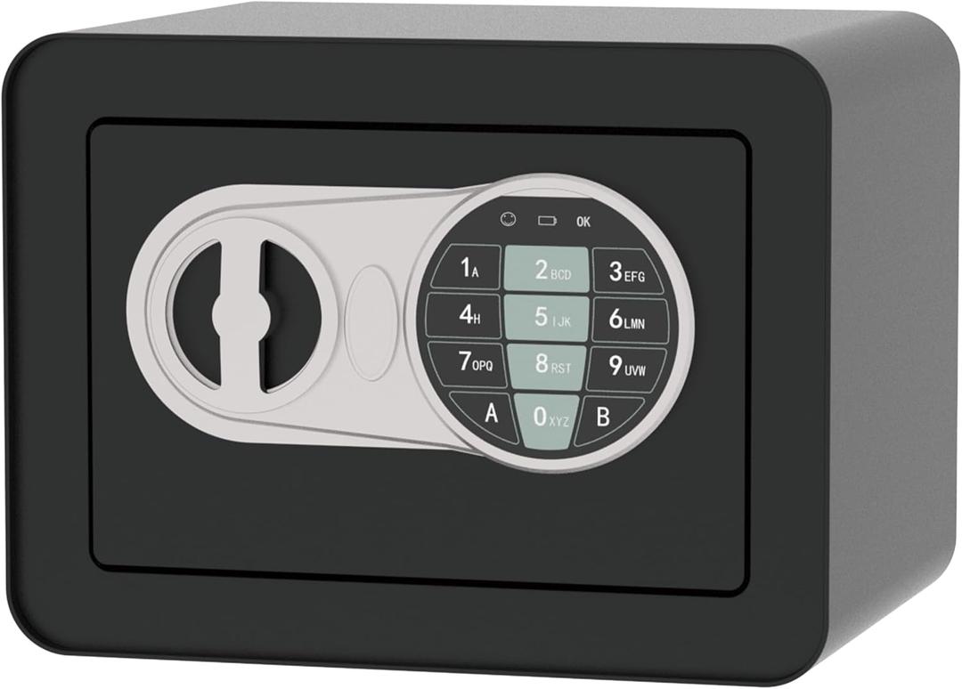 Small Safe Box - Home Safe for Money Jewelry Documents, Solid Lock Box, Mini Security Box for Kids with Digital Electronic Security Keypad for Home Office Hotel (Black)