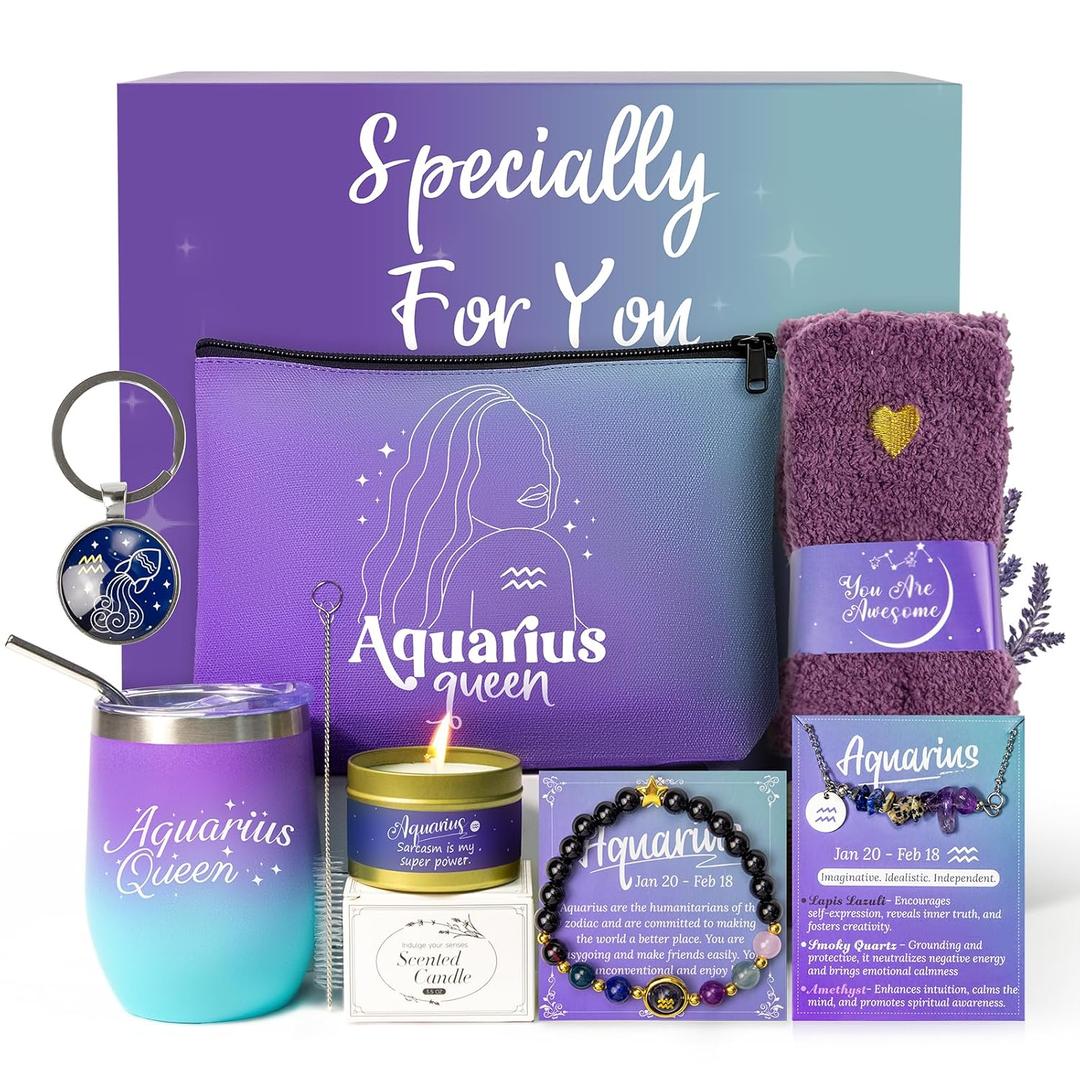 Aquarius Birthday Gifts for Women Zodiac Gift Basket Sets for Best friend, Mom, Sister, Wife, Unique Birthday Gift Ideas for Women