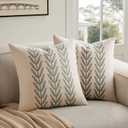 100% Cotton Farmhouse Leaves Throw Pillow Covers Set of 2, 24x24 Inch Green Pastoral Decorative Print Cushion Covers for Sofa Bed Living Room Home Decor