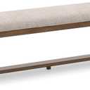 Signature Design by Ashley Cabalynn Farmhouse Upholstered Dining Bench, Foam Cushion, Hardwood Solids, 63.5" W x 16.5" D x 19.75" H, Beige & Light Brown
