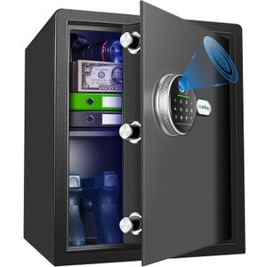 Biometric Home Safe, Fingerprint Gun Safe Lock Box,Money Box for Jewelry Handgun Cash Valuables,Perfect for Home/Office/Hotel, Black, 1.8 Cubic Feet (19.7"D x 13.8"W x 13"H, Metal Black)
