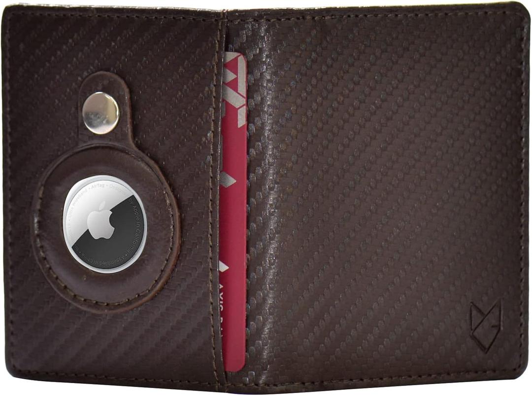 FOXHACKLE Airtag Wallet Slim Minimalist Leather Credit Card Holder for Men Women, RFID Blocking Front Pocket Mens Leather wallet (Carbon Brown)