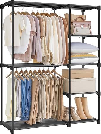 SONGMICS Portable Closet, Freestanding Closet Organizer, Clothes Rack with Shelves, Hanging Rods, Storage Organizer for Bedroom, 44.1 x 16.9 x 65 Inches, Ink Black, RYLAN Collection URYG24BK