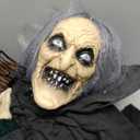 Hourleey Animated Halloween Witch Decorations, Sound & Motion Activated Sitting Witch with Glowing Eyes and Sound, Animatronics Scary Witch Decor for Porch Yard Haunted House Indoor Outdoor Party