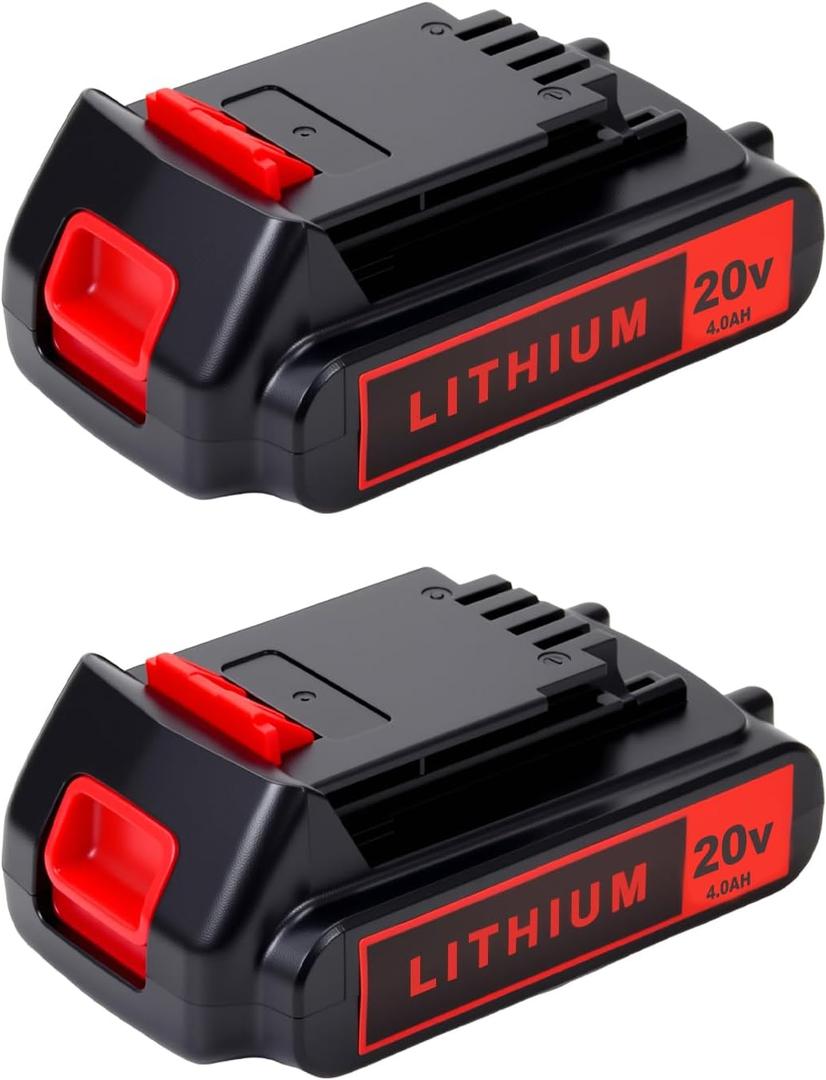 20V 4.0Ah Battery for Black and Decker Lithium-Max Tools, High-Capacity Replacement Lithium-Ion Battery, 2-Pack, Compatible with LBXR20 LBXR2020 LBX20 LBXR2520 LB2X4020 LB2XR20