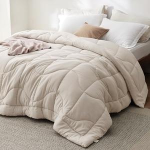 Bedsure Queen Comforter - Comforters Queen Size for All Season, Ultra-Soft Down Alternative & Prewashed Duvet Insert with 4 Tabs - Machine Washable, Linen, 88x88 Inches