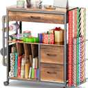 PUNLUXU Wrapping Paper Storage Cart, Rolling Gift Wrap Station with Ribbon and Gift Bag Storage, Wrapping Paper Organizer Holder, Craft Organizers and Storage for Christmas, Craft Storage Cart 004 (004 Wood Grain)