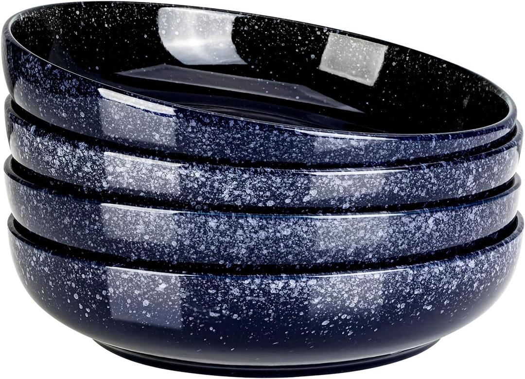 S&Q'S CERAMICS Large Serving Bowls Set of 4, 65 ounce Large Salad Bowls, 10'' Ceramic Wide Shallow Bowl Plates, Pasta Serving Dishes for Party, Entertaining, Microwave Safe(Navy Blue)