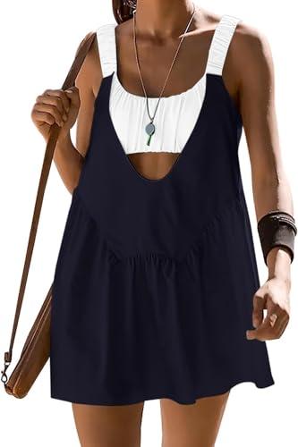 Navonta Womens Tennis Dress with Built in Shorts and Bra Cut Out Athletic Workout Dresses Hot Shot Mini Dress 2 Piece Outfit Black White Size S