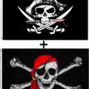 GAKA 3x5 FT Pirate Flags Cross Knife Flag and Jolly Roger (Red Scarf) Flag 2 Pack