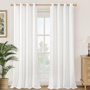 YoungsTex White Linen Semi Sheer Curtains 95 Inch Long 2 Panels for Living Room, Light Filtering Textured Drapes with Grommet for Bedroom Dining Room Floor Length, 2 Panels, 52 X 95 Inch (Sliver-white Color)