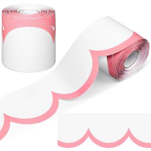 Fuutreo 65ft Dusty Rose and White Bulletin Board Borders Wave Line Scalloped Board Borders Classroom Die-Cut Rolled Trim for Bulletin Home School Office Wall Desks Locker Decorations
