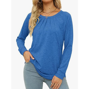JomeDesign Womens Tops Long Sleeve Crew Neck Shirts Loose Casual Blouse Fall Clothes (Small, Blue)