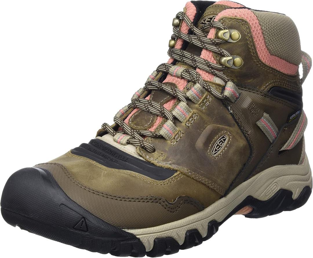 KEEN womens Women's - Ridge Flex Mid Height WaterproofHiking Boots (8.5, Timberwolf/Brick Dust)