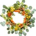 Carrot Wreath for Front Door Decorative Easter Wreath with Carrots Eucalyptus Leaves and Berries Spring Decorations Easter Door Wreath for Home Party Easter Gifts Celebrations