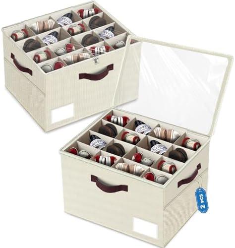 2 Pack Large Shoe Organizer for Closet, Adjustable Dividers Shoe Storage Bins Boxes, Foldable Shoe Holder Cube Containers with Clear Cover for Men’s Shoes, High Heel,Sneaker,Slippers,Boots(Beige)