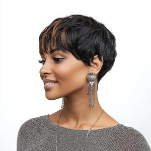 Pixie Cut Short Wig For Black Women Pixie Cut Wig Short Black Layered Wavy Wigs For Women Natural Wavy Short Wig (Black Mixed Brown)