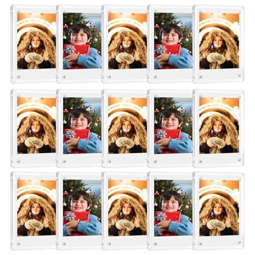 JUOIFIP 15 Pack Acrylic Polaroid Refrigerator Magnet Picture Frames, Clear Mini Frames for Instant Photos, 2.36 x 3.54 Inch Magnetic Instax Frame for Refrigerator Display