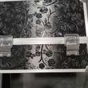 FRENESSA Makeup Train Case Makeup Box 11.8 Inch Large Makeup Case Organizer 3 Trays with Mirror Locking Cosmetic Storage Box for Cosmetics Nail Supplies Sewing Travel Case Black Floral