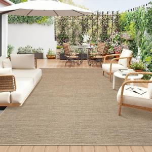 9x12 Large Area Rug for Living Room Modern Solid Tan Indoor Outdoor Rugs Non Slip Low Pile Neutral Patio Easy Jute Outdoor Rugs Washable Carpet for Porch Kitchen Bedroom Living Room Backyard, Tan