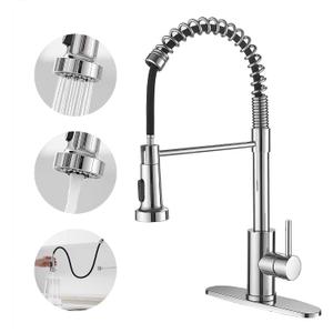 VOTON Chrome Kitchen Faucets with Pull Out Sprayer Commercial Spring Sink Faucet Stainless Steel Pull Down Single Handle Farmhouse faucets with Deck Plate for Camper Laundry Utility Rv Wet Bar