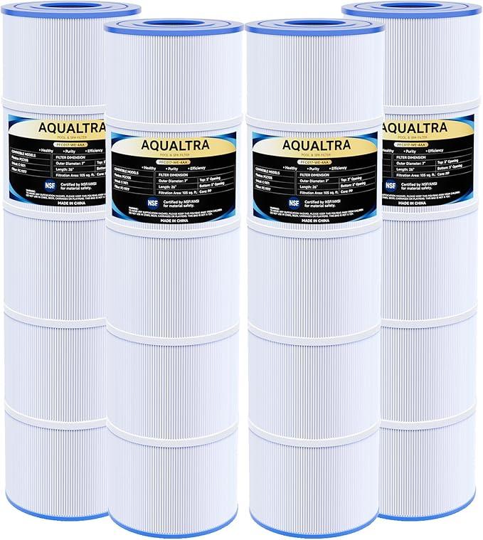 AQUALTRA Pool Filter Compatible with CCP420, PCC105-PAK4, C-7471, FC-1977, 178584, 160301, FC-6470, R173576, 105 sq. ft., 26" x 7" 4 Pack
