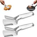 2PCS Stainless Steel Cooking Tongs with Double Sided Spatula, Grill Accessories Extended Anti-Scald Handle, Multifunctional Food Tongs For Cooking, Flipping Steak, Hamburger, Pizza, Fish and More