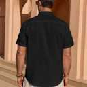 Alimens & Gentle Mens Short Sleeve Cotton Linen Texture Shirt Casual Untucked Button Down Lightweight Shirts Summer Beach (Black, L)