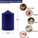 12 Pack 2x3 Inch Navy-Blue Pillar Candles, 24 Hours Dripless Smokeless Unscented Candles for Home Weddings Restaurant Spa Meditation
