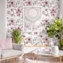 Ismoon 17.3''x197''Peel and Stick Wallpaper Boho Floral Contact Paper Pink Watercolor Flowers Leaf Wallpaper Removable Self-Adhesive Wall Paper for Bedroom Renter Friendly Vinyl